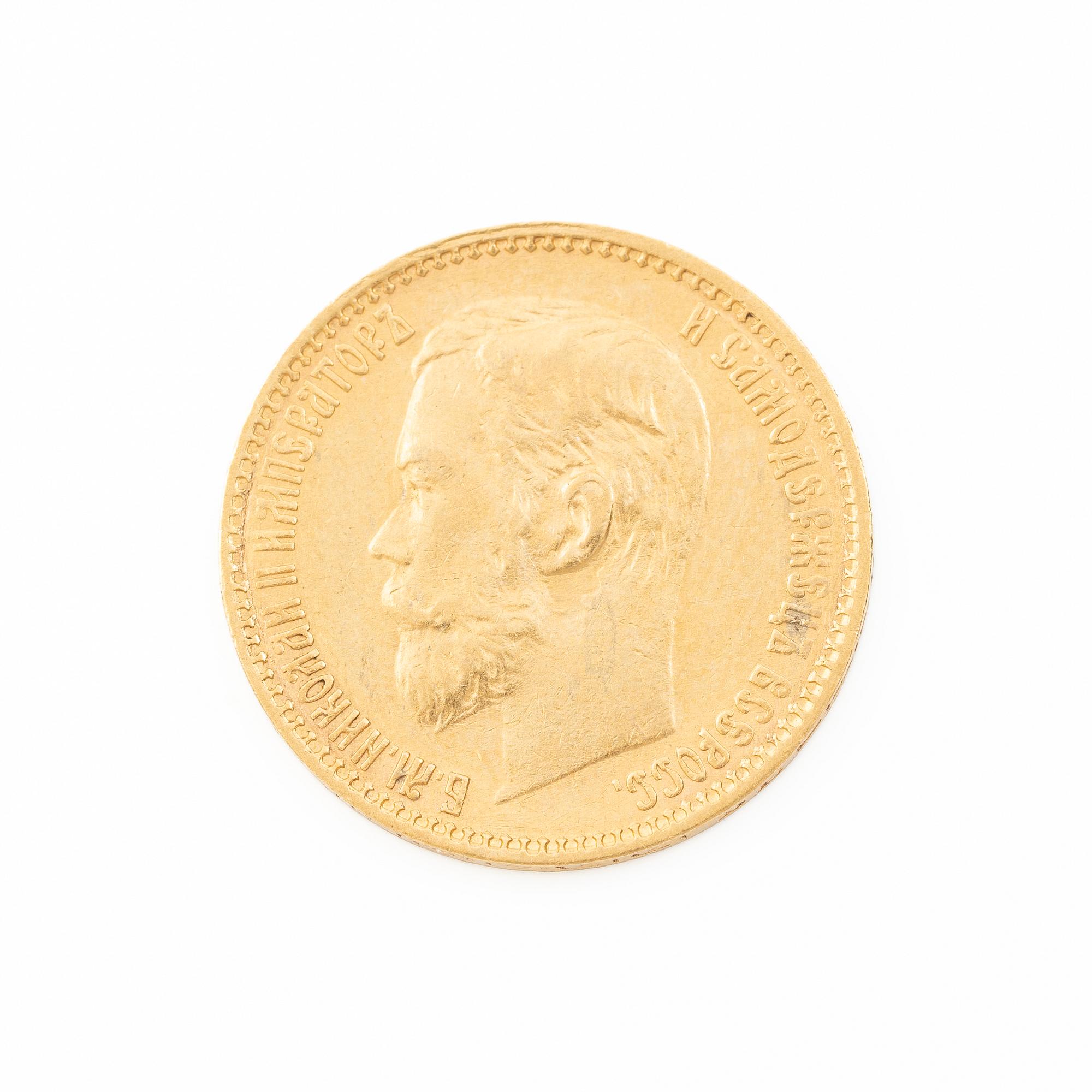 Gold coin, Nicholas II, Russia, 5 Rubles, 1899.