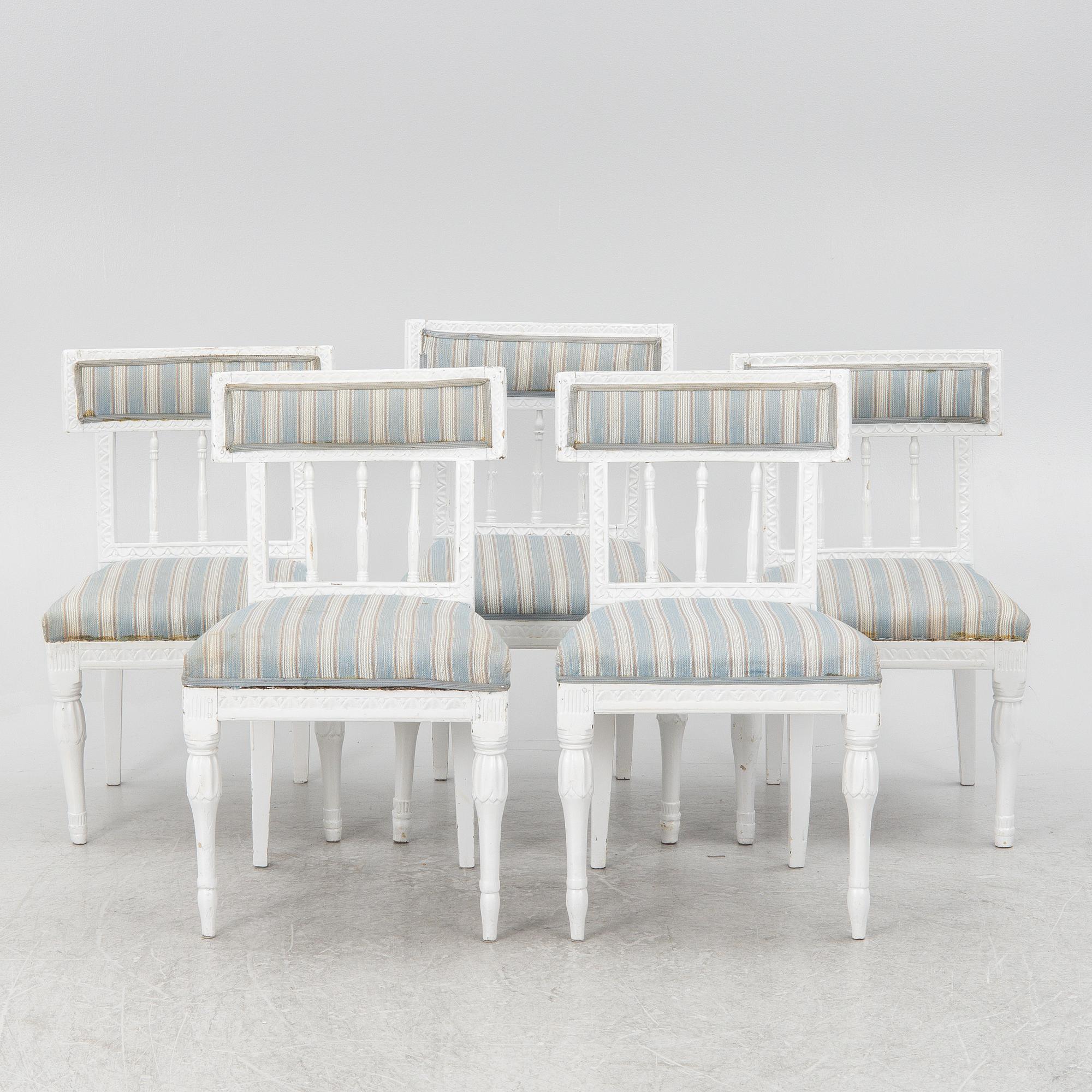 A set of five late Gustavian chairs, circa 1800.