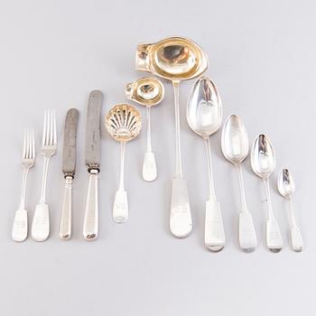 A 89-piece set of 'Helsinki' silver cutlery in wooden case, mark of Oskar Lindroos, Helsinki 1917-1925.