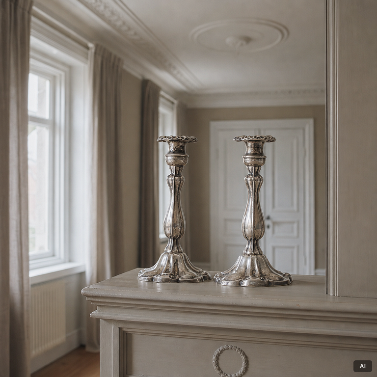 Carl Nyström, pair of silver candelsticks, Stockholm, 1850.
