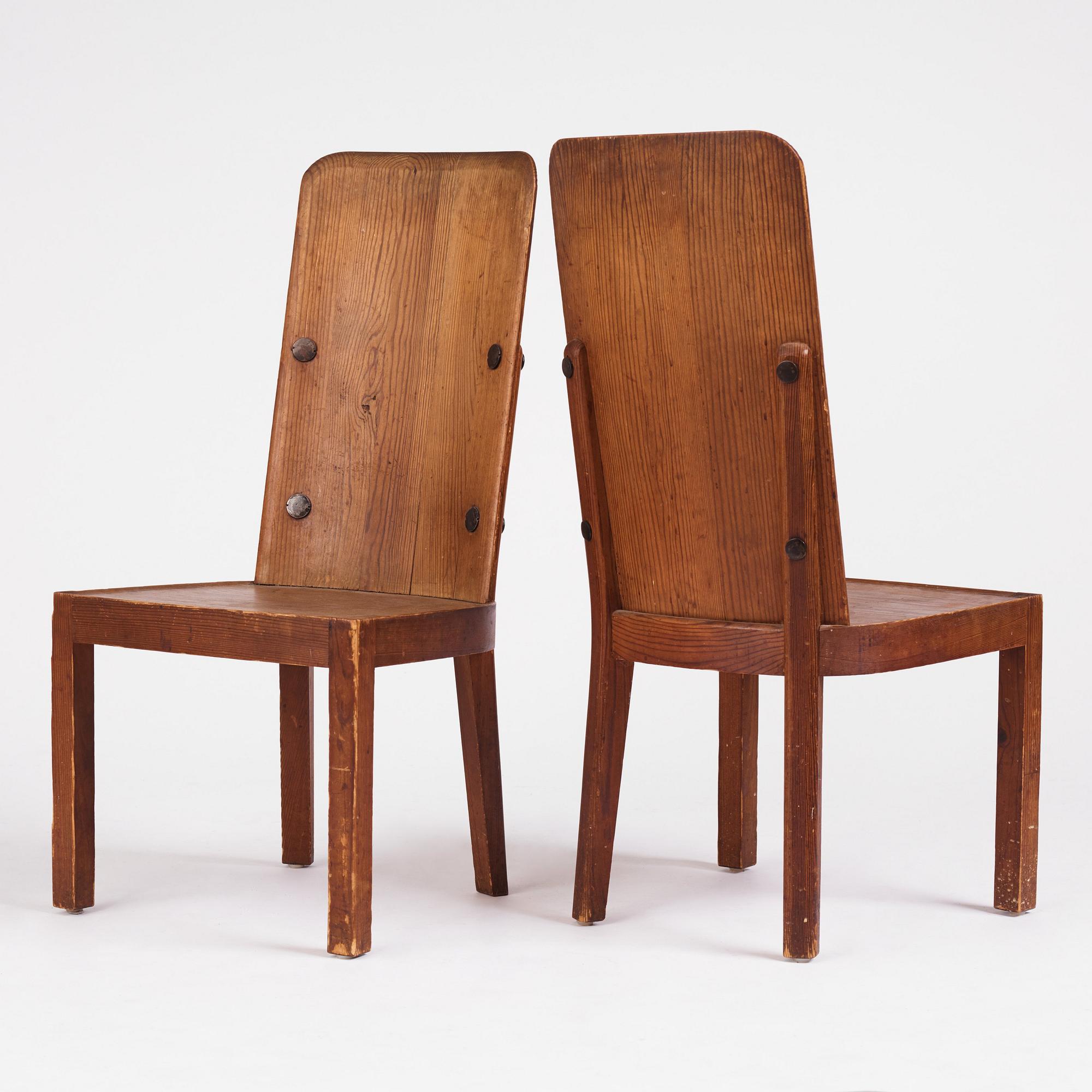 Axel Einar Hjorth, a set of four "Lovö" stained pine chairs, Nordiska Kompaniet 1930s.