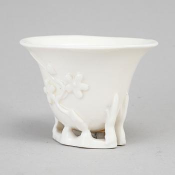 A blanc de chine libation cup, Qing dynasty, Kangxi (1662-1722).