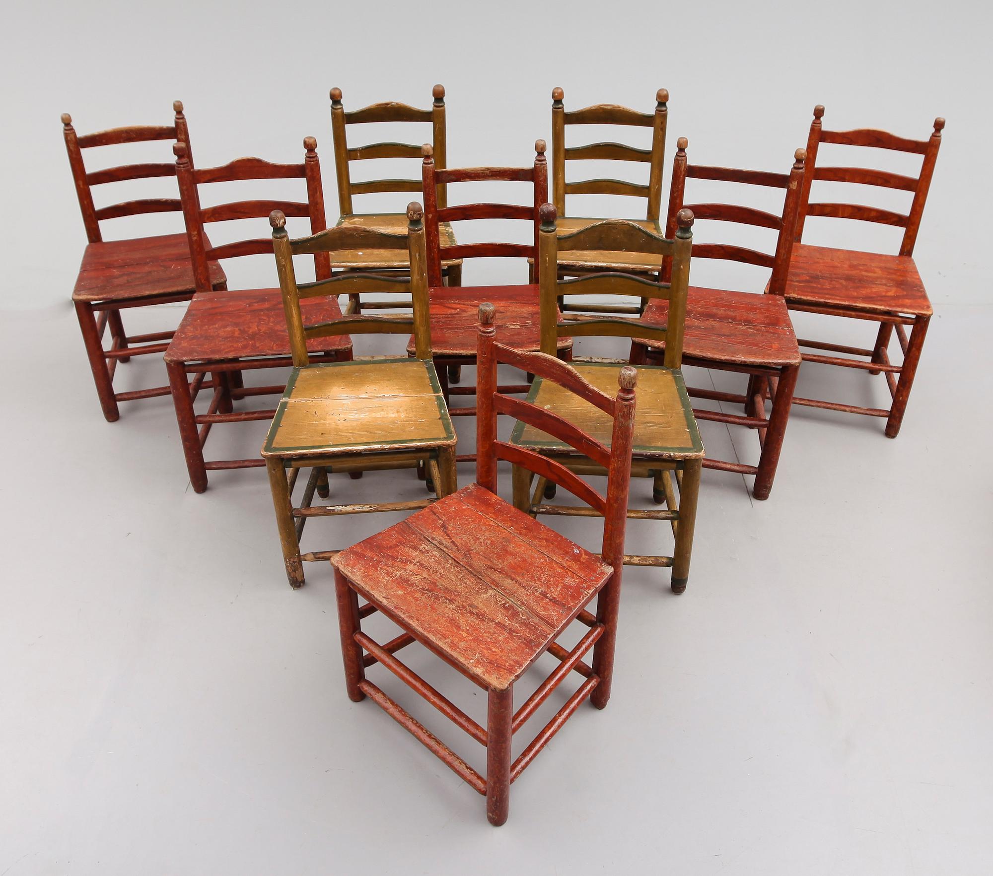 STOLAR, 10 st (6 + 4 snarlika), allmoge, 1700/1800-tal.