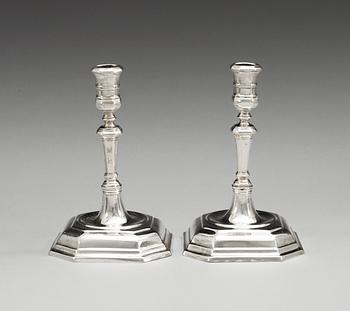 A pair of German late 17th/early 18th century silver candlesticks, unidentified makers mark possibly Hamburg.