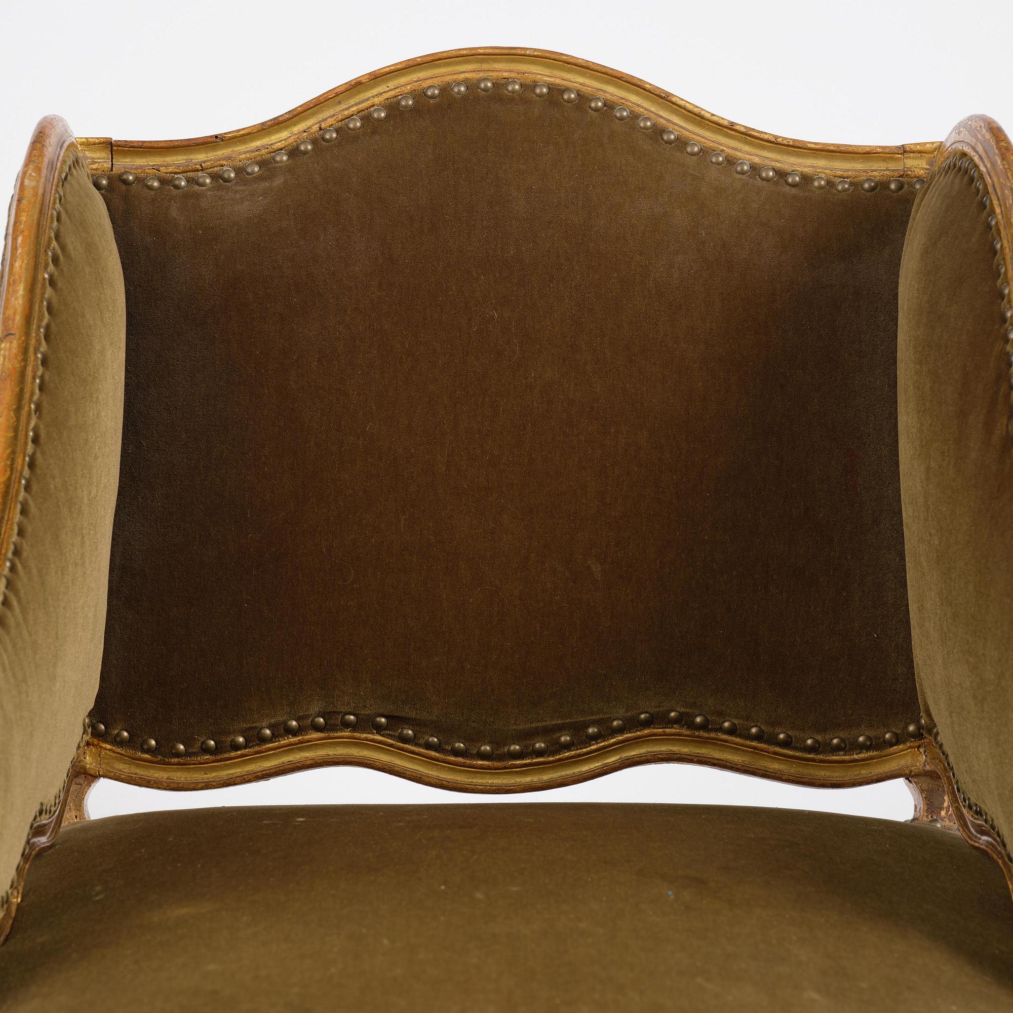 A French Louis Xv giltwood lit de repos, later part 18th century.