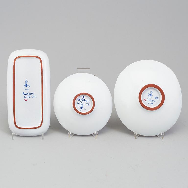 STIG LINDBERG, skålar och fat, 5 st, fajans, Gustavsberg studio 1950-tal.