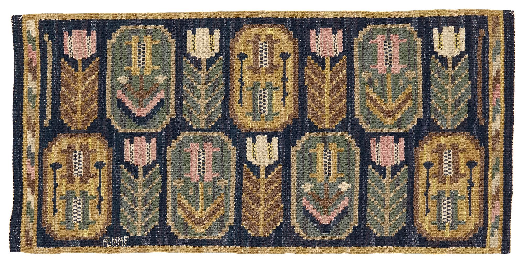Märta Måås-Fjetterström, vävnad, "Medaljongerna", rölakan, ca 39,5-40,5 x 83 cm, signerad AB MMF.