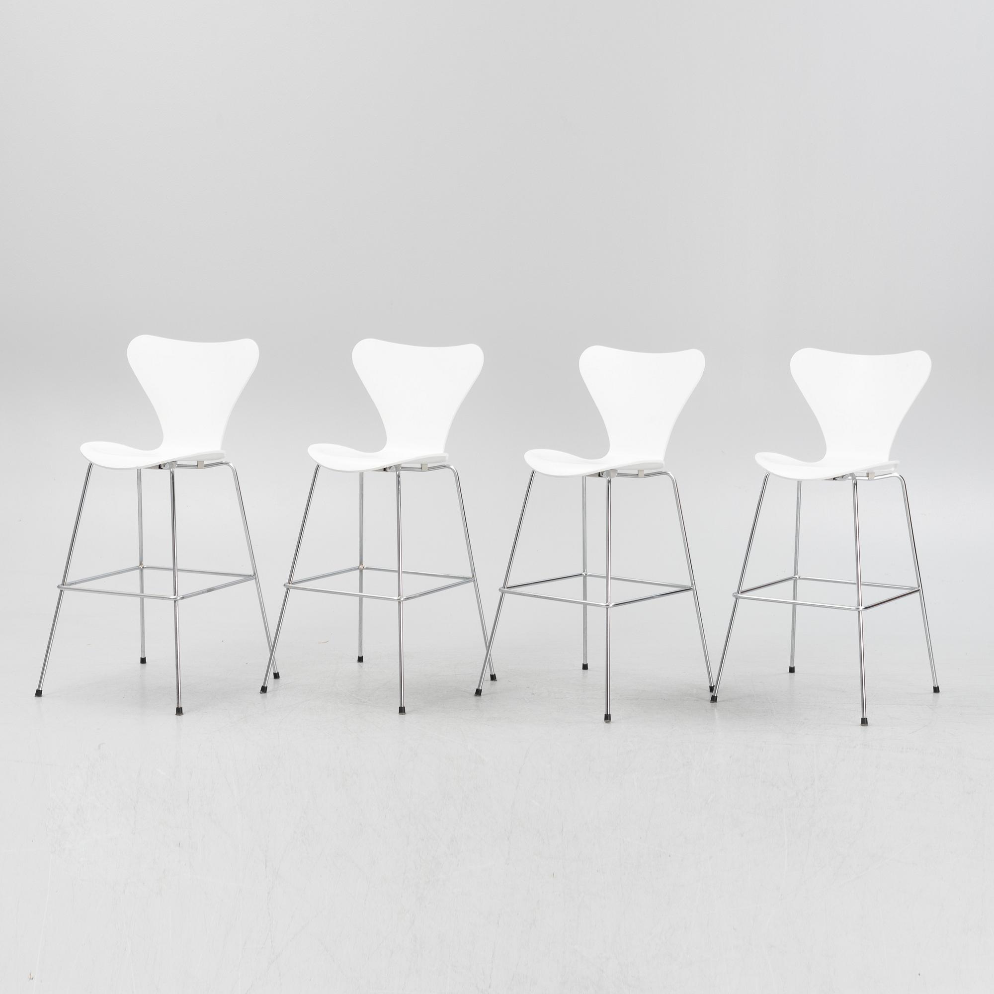 Arne Jacobsen, four 'Series 7' bar chairs, Fritz Hansen, Denmark, 2013.