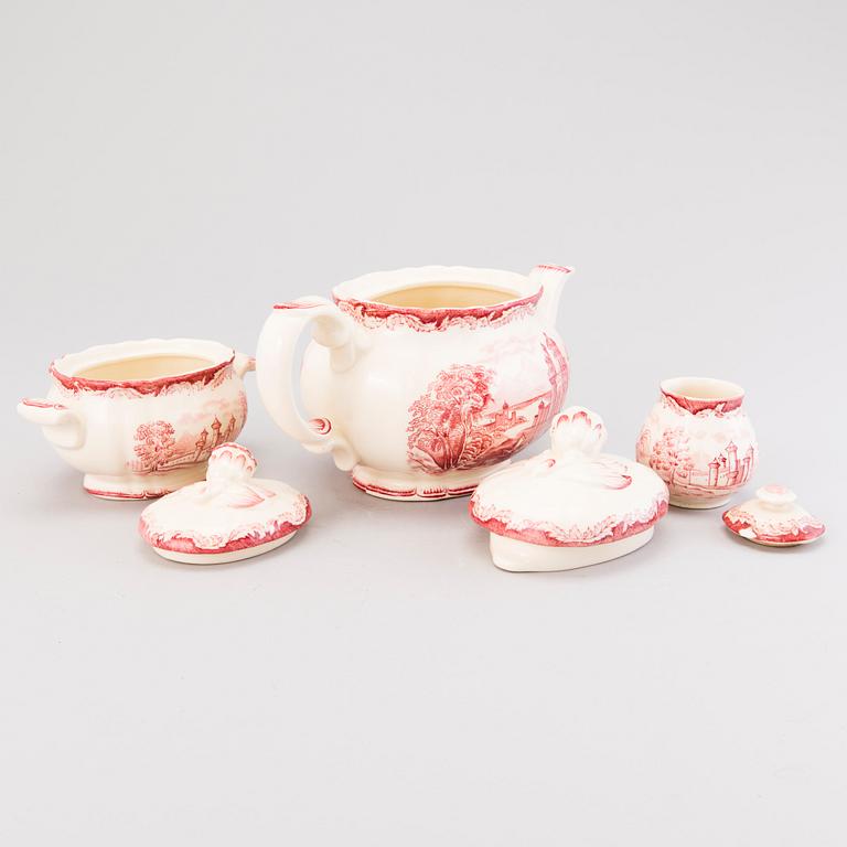 A 157-piece tableware set of 'Bengali, red', Swedish Rörstrand creamware of the 1940s.