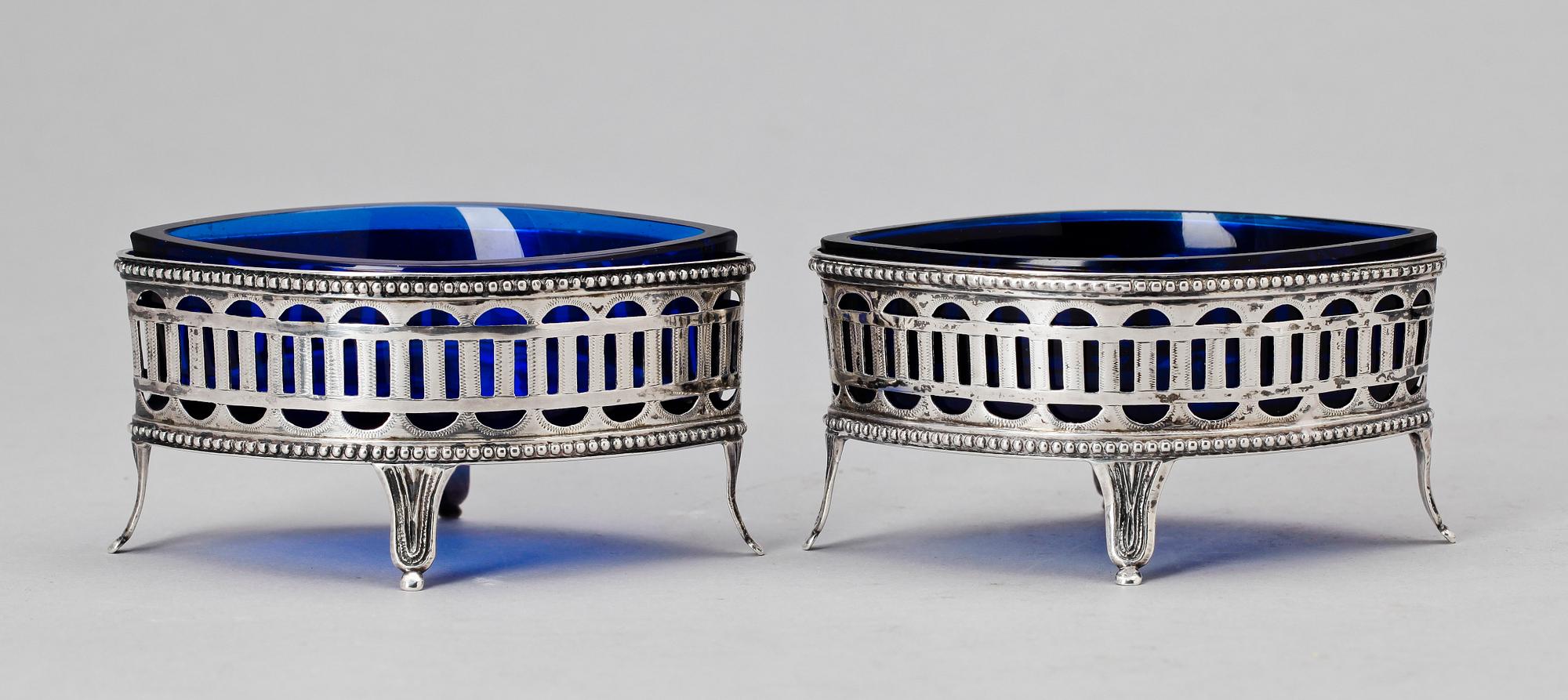 SALTKAR, ett par, silver, gustavianska, P.Ohlijn, Karlskrona 1795.