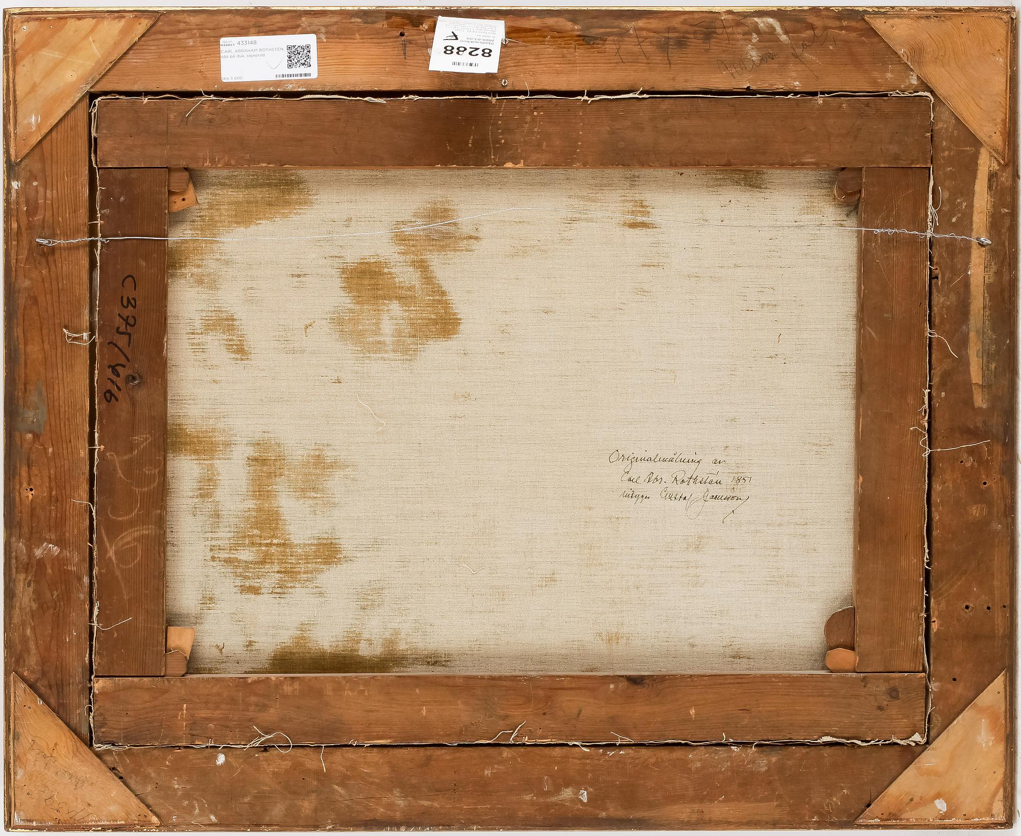 CARL ABRAHAM ROTHSTÉN, olja på duk, signerad o daterad 1851.