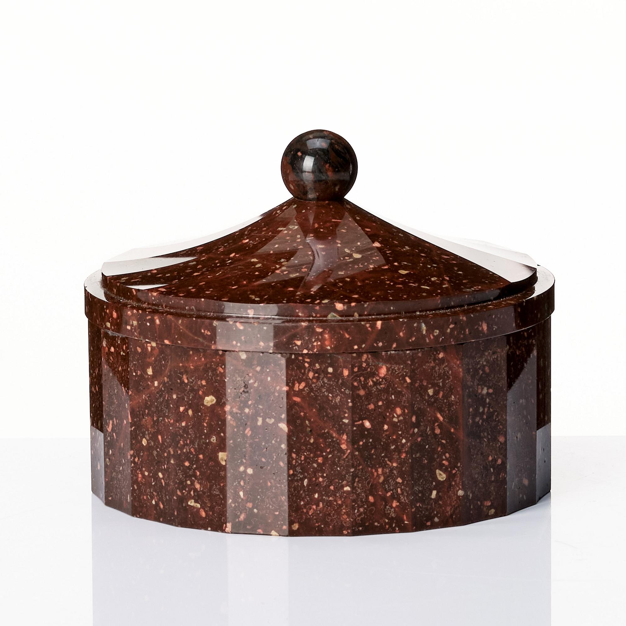 A Swedish Empire porphyry butter box with cover, 19th century.