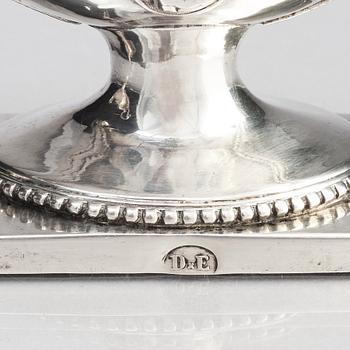 A pair of Swedish Gustavian 18th Century parcel-gilt silver salt cellars, mark of Petter Eneroth, Stockholm 1787.