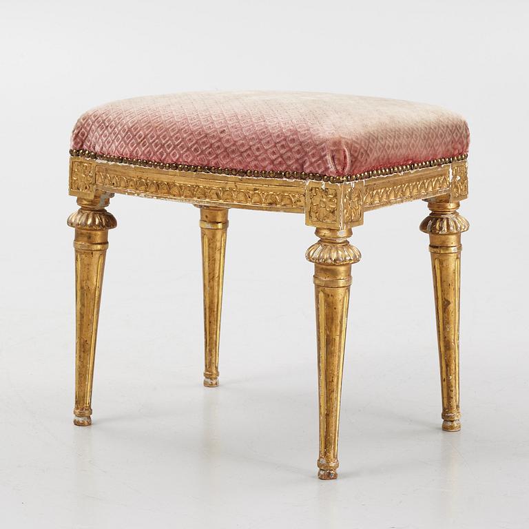 A Gustavian giltwood stool by E. Ståhl (master in Stockholm 1794-1820).