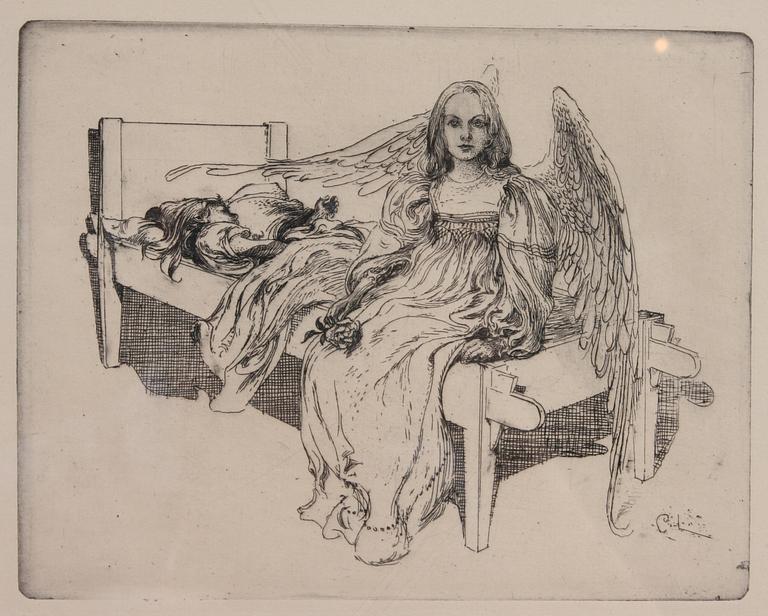 LARSSON, CARL, etsning, "Skyddsängeln".