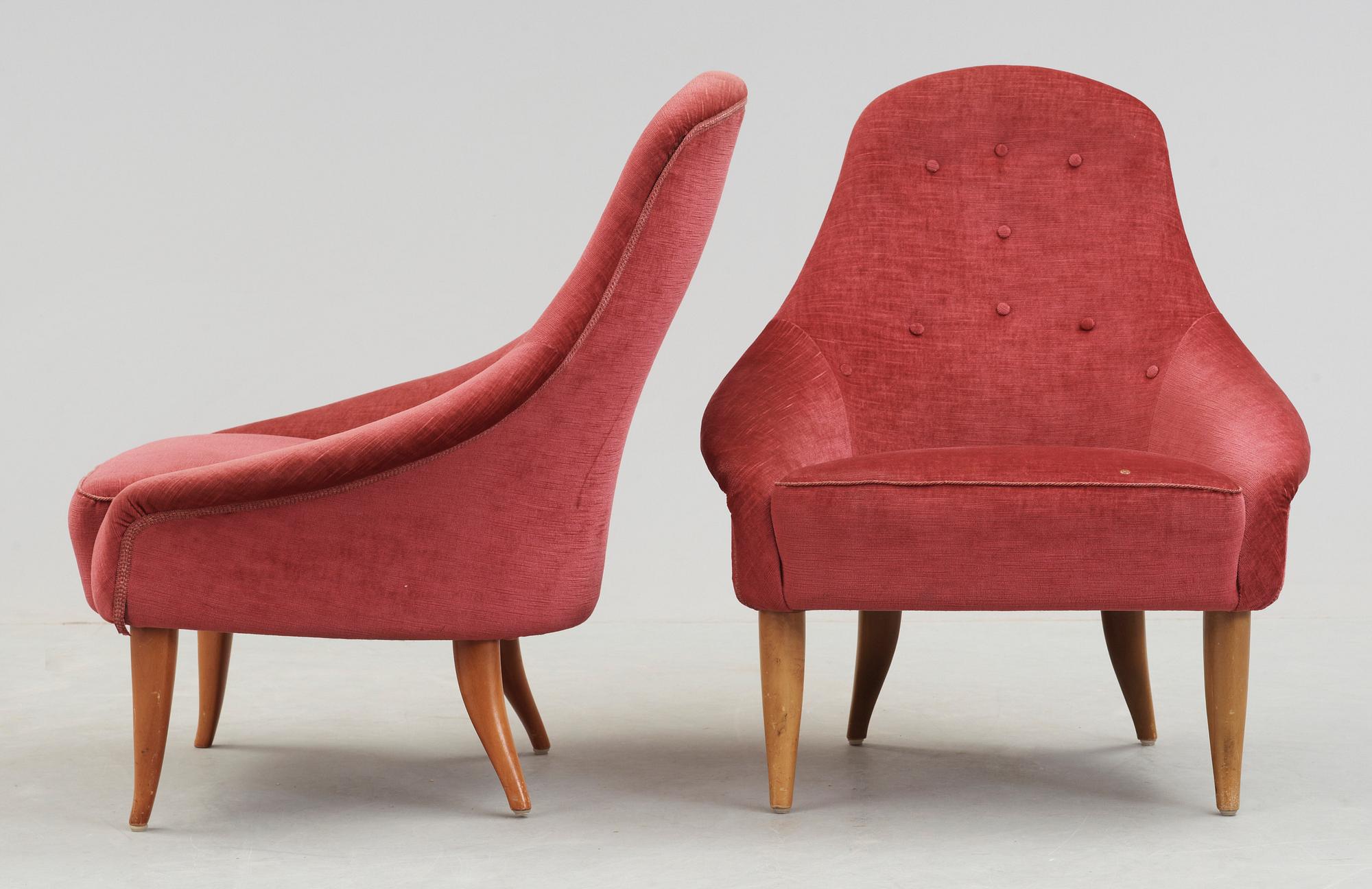 FÅTÖLJER, ett par, "Lilla Eva", ur Paradiset, Triva, Kerstin Hörlin-Holmquist för NK, 1900-talets mitt.