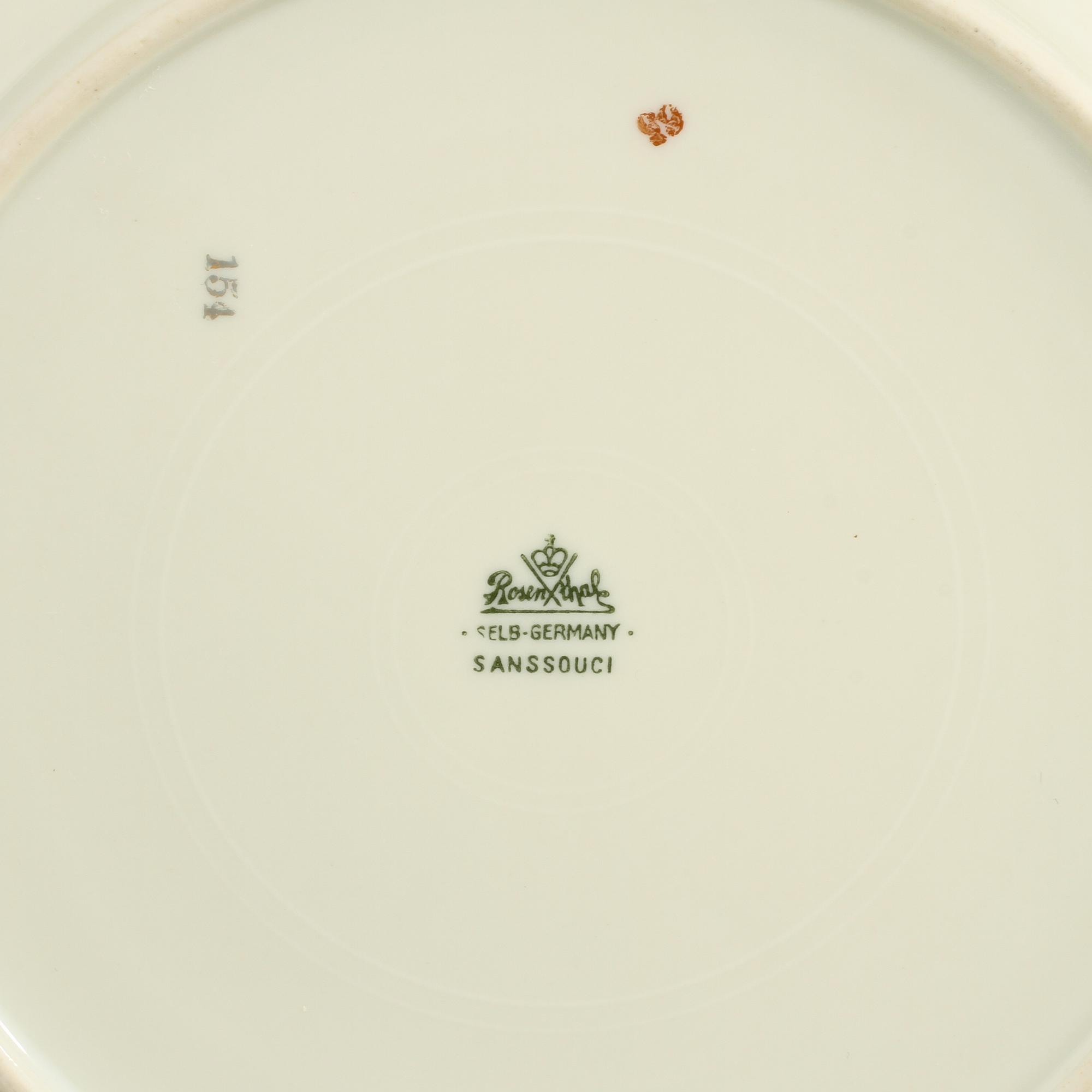 ASSIETTER, 23 st, porslin, "Sanssouci", Rosenthal, 1900-talets andra hälft.