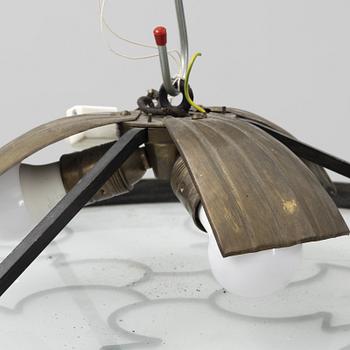 Lars Holmström, a Swedish Grace brass and steel framed ceiling light, Arvika 1920-30s.