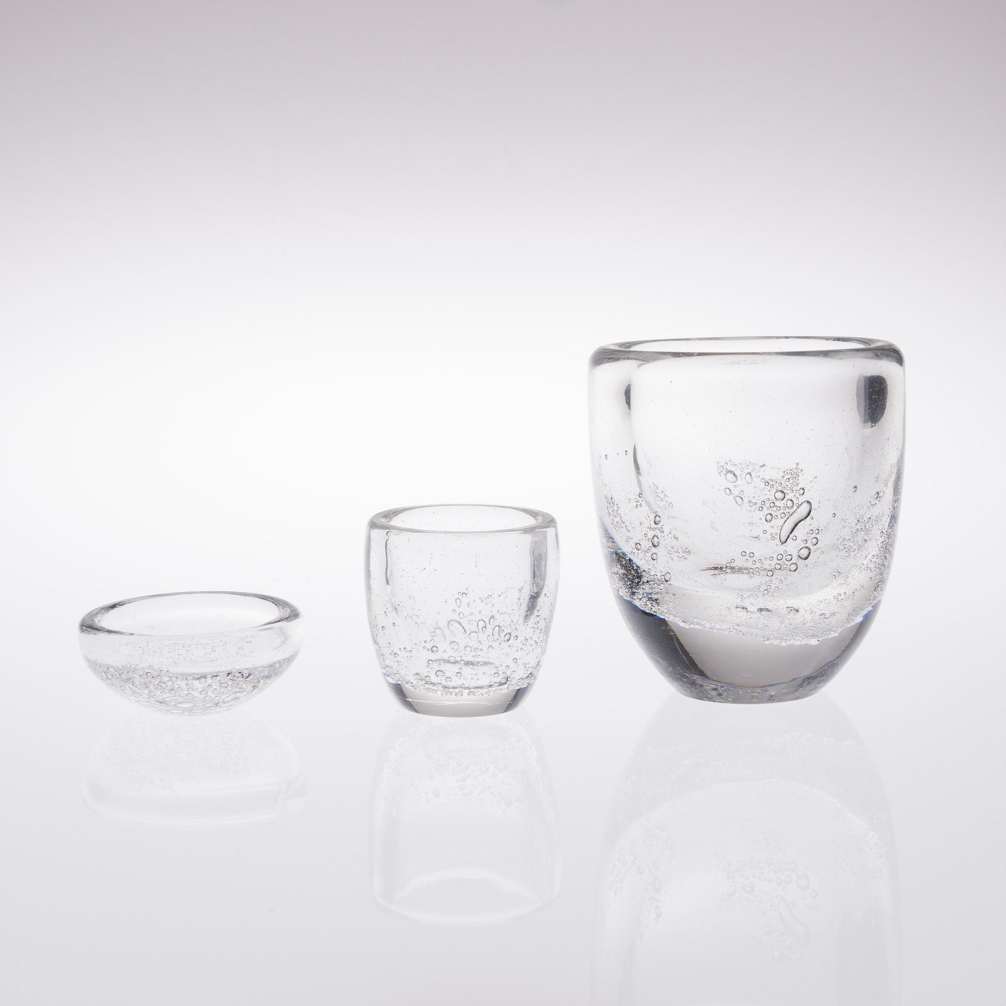 KAJ FRANCK, SKÅLAR, 3 st, glas, signerade K. Franck Iittala.