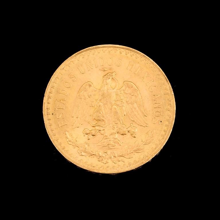 50 PESO GOLD MEXICO COIN, 1921-1928. Weight ca 42 grams.