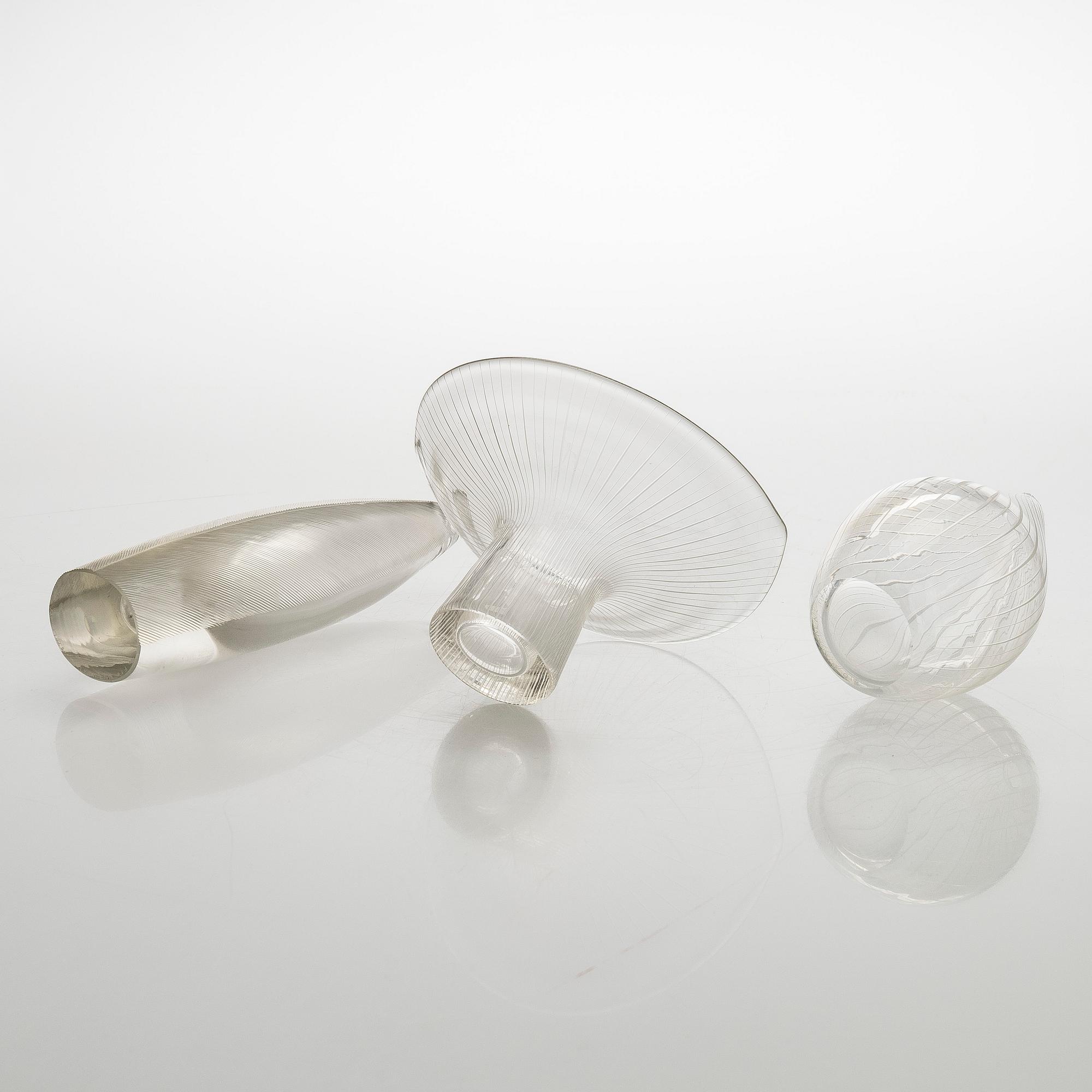 Tapio Wirkkala, Three glass vases / art glass objects, signed Tapio Wirkkala Iittala.