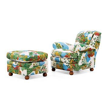 31. A Josef Frank armchair with ottoman, model 336, Svenskt Tenn Sweden.