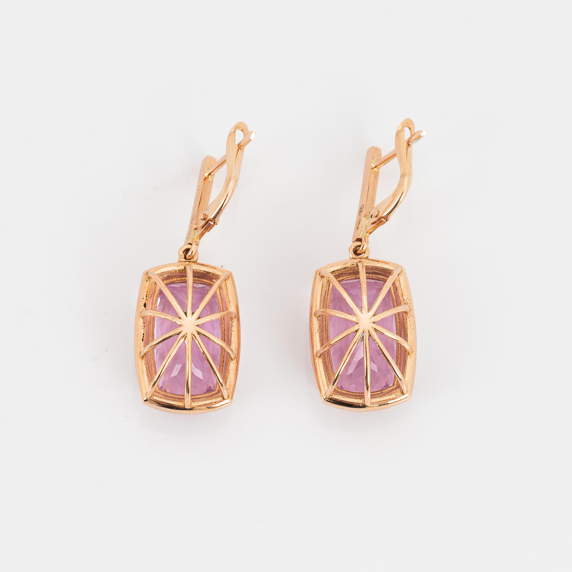 Kunzite and diamond earrings.