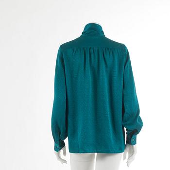 YVES SAINT LAURENT, a green silk blouse, size 38.