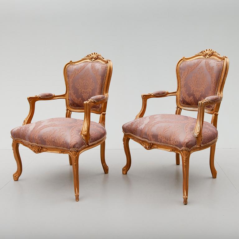 KARMSTOLAR, 1 par, rokokostil, 1900-tal.