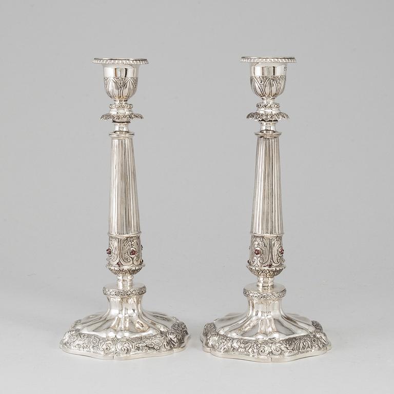 A pair of Danish 19th century silver candlesticks, mark of Carl Josef Delcomin, Copenhagen 1842.