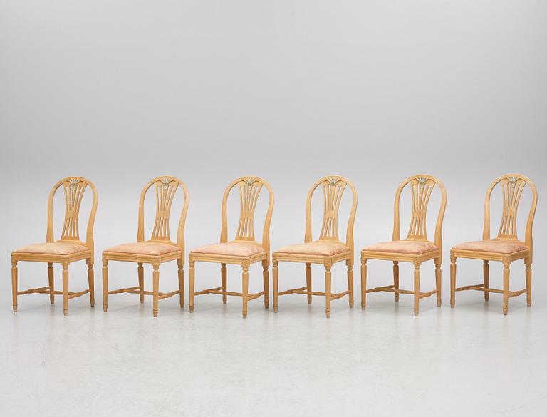 Six Gustaivian style chairs, end of the 20th century.