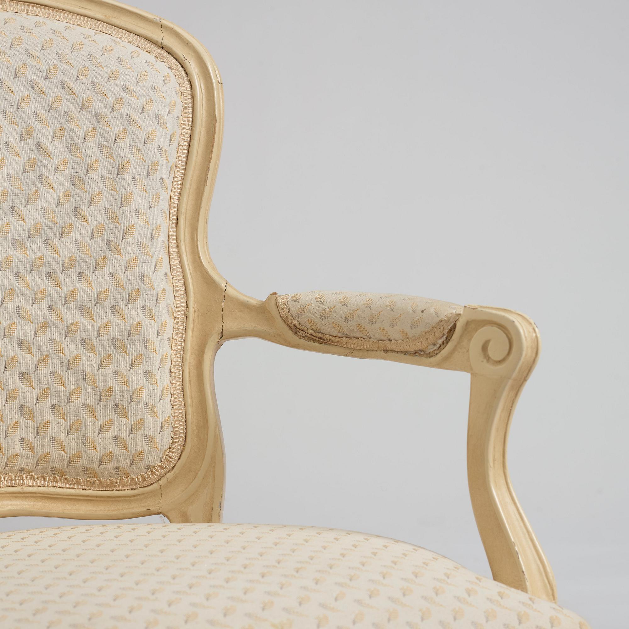 A pair of Swedish Rococo armchairs, second part of the 18th century.