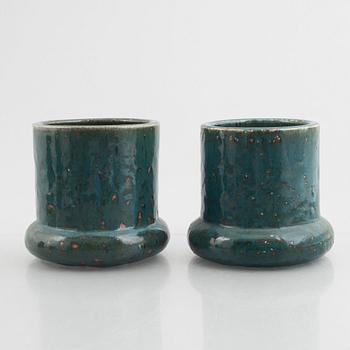 Marianne Westman, four stoneware vases and a tray/stand, Rörstrand, Sweden.