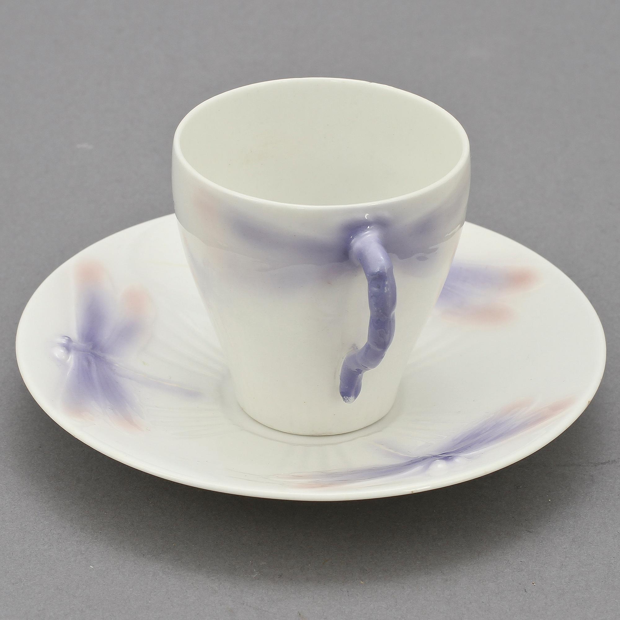 KAFFESERVISDELAR, 11 delar, benporslin, "Trollsländan", Alf Wallander, Rörstrand.