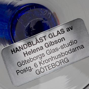 HELENA GIBSON, SNAPSGLAS, 6 st samt FLASKA, handblåst glas, 1990-tal.