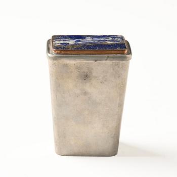 Firma Svenskt Tenn, a lapis lazuli lidded pewter jar, Stockholm, 1930.