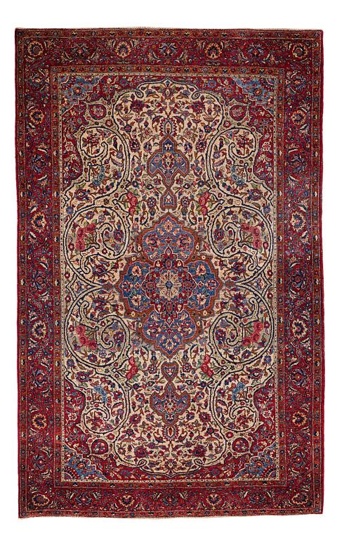 Matto, a semi-antique silk Kashan, ca 212,5-214,5 x 134,5-135,5 cm.