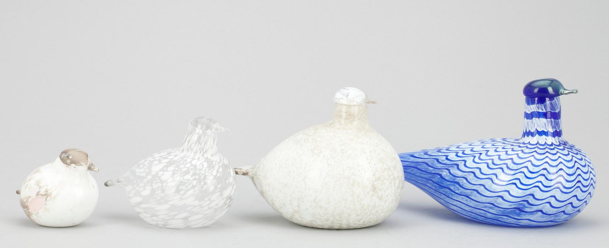 OIVA TOIKKA, 4 st, glas, sign. Oiva Toikka Nuutajärvi-Notsjö.