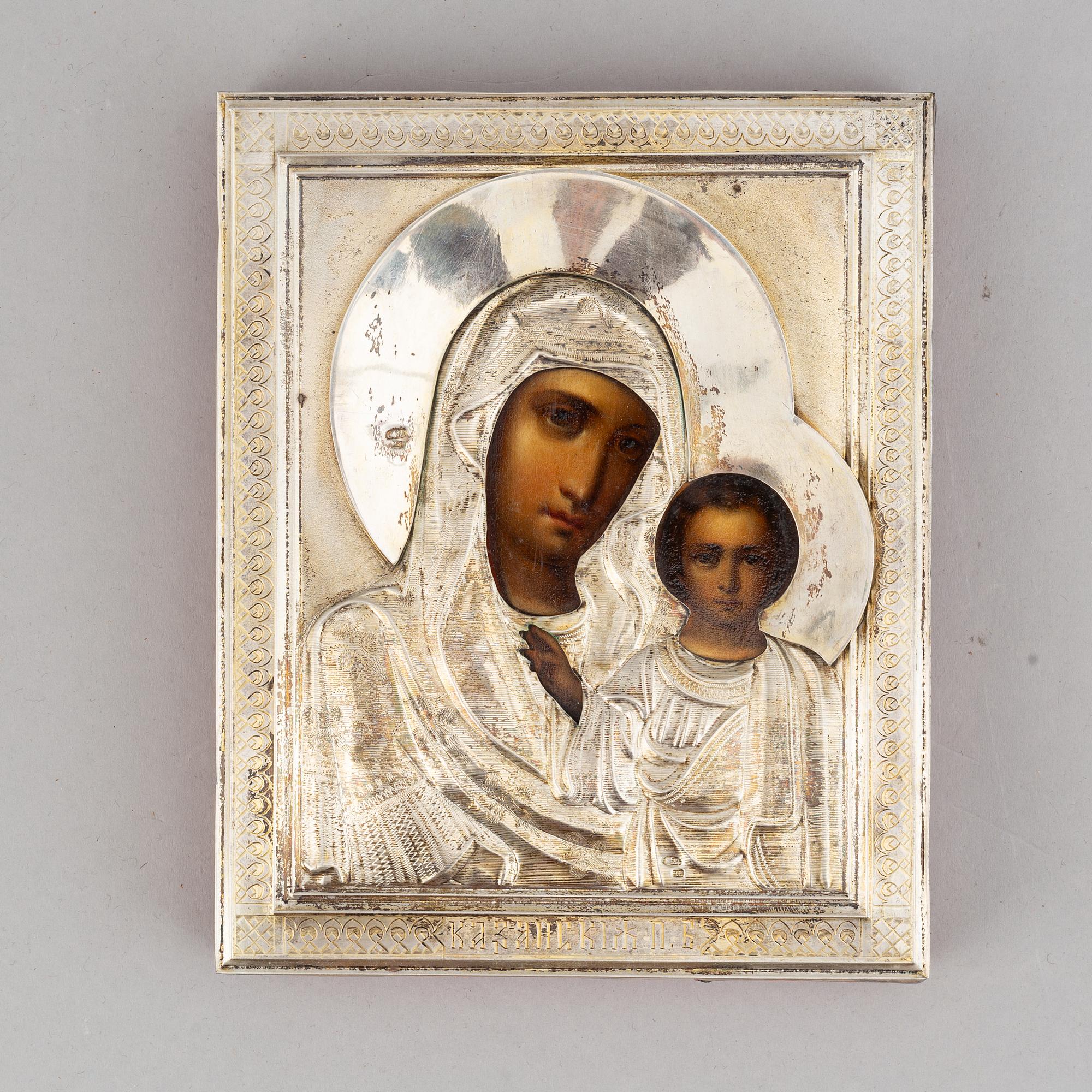 A Russian early 20th century icon, with silver oklad, Moscow 1908-1926.