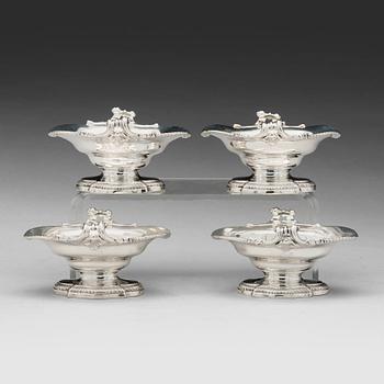 206. A set of four English 18th century silver salt-cellars, mark of Edward Wakelin, London 1766.