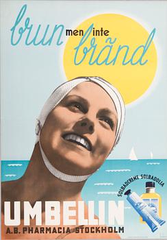 REKLAMAFFISCH, litografiskt tryck, "Brun men inte bränd", Beckman, 1950-talet.