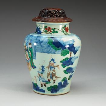 A Transitional wucai baluster jar, 17th Century.