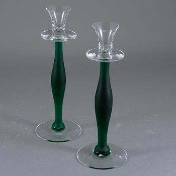 LJUSSTAKAR, ett par, "Celeste", Anne Nilsson, Orrefors, 1900-talets slut.