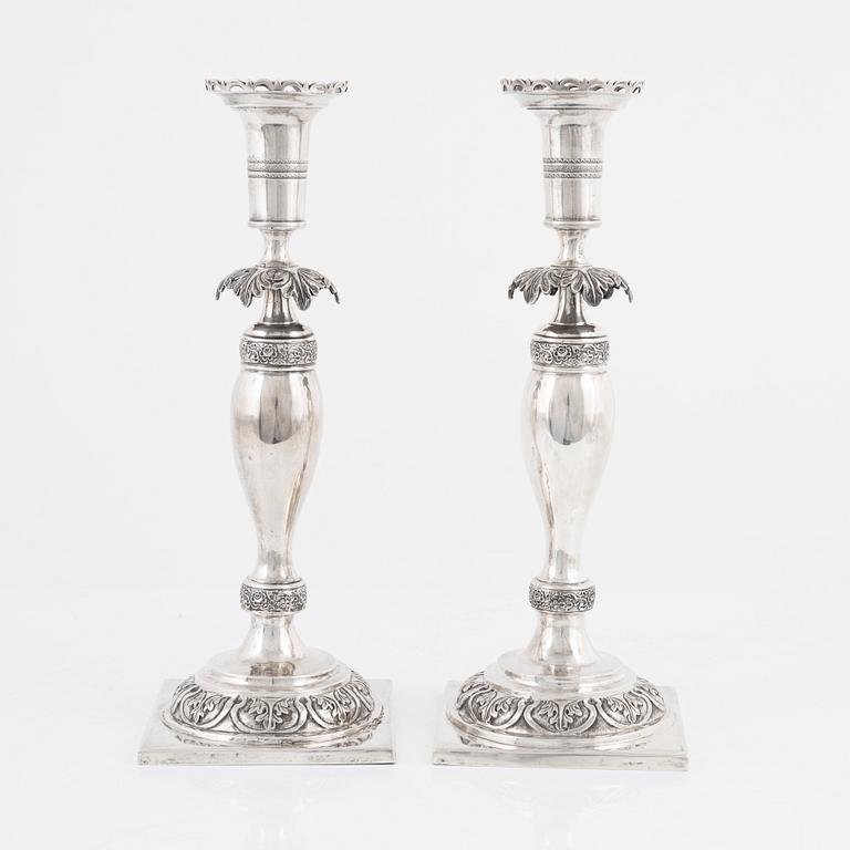 A pair of late Empire silver candlesticks, Grodno, Belarus, 1855.