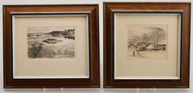 FOLKE GULLBY, 2 st, etsningar, signerade.