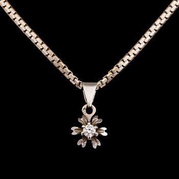 HÄNGE MED KEDJA, 18 k vitguld, briljantslipad diamant. Total vikt 11 g.