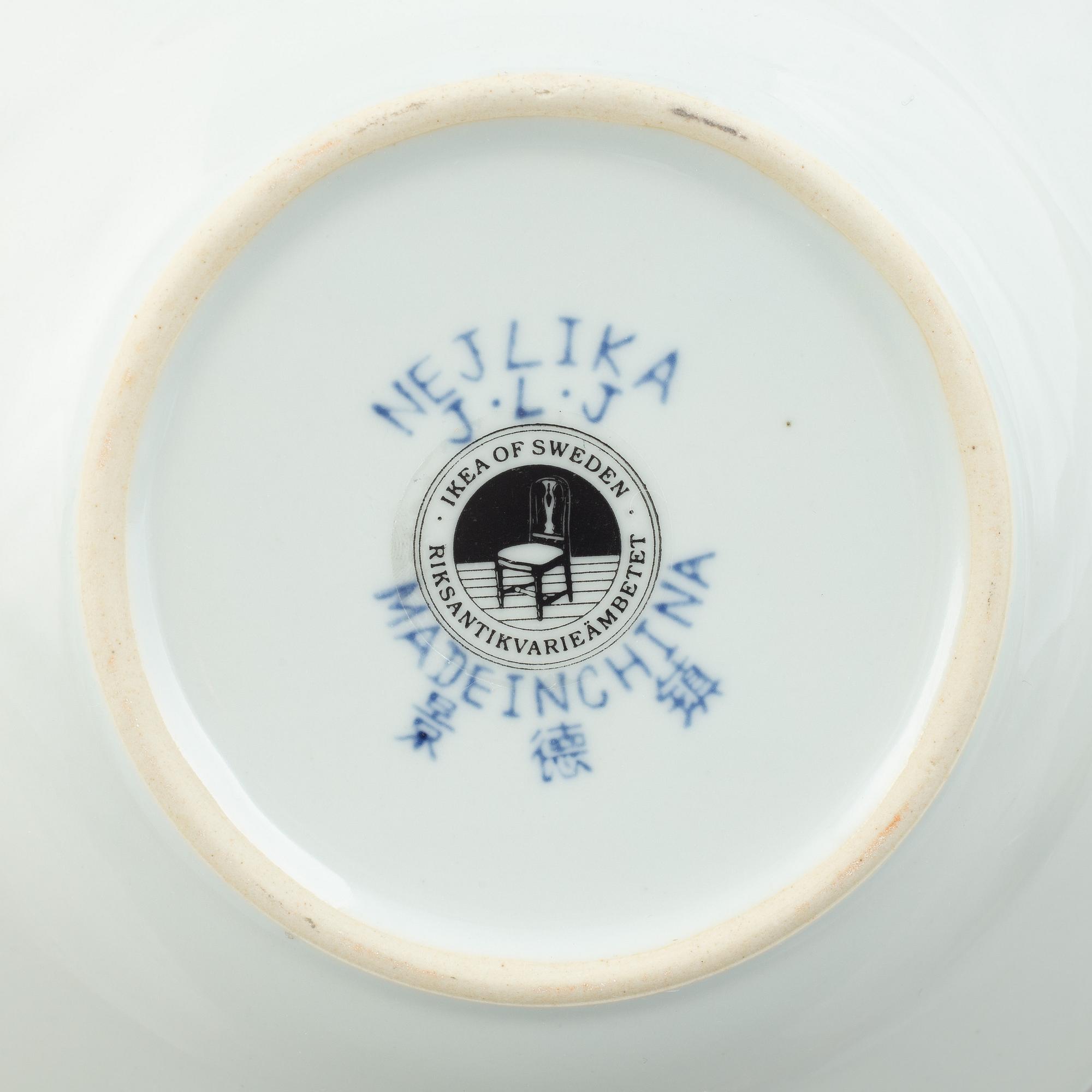 Twelve pieces of "Nejlika" porcelain, from IKEAs' 18th century series, Sweden, 1990's.