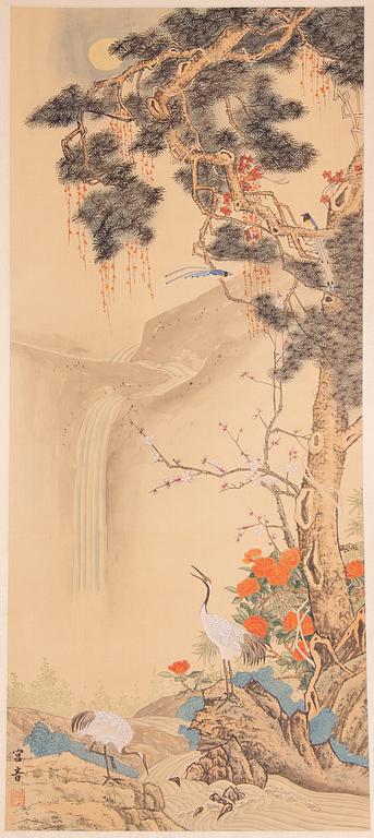 A Chinese hanging scroll, ink and colour on silk, dated 1937.