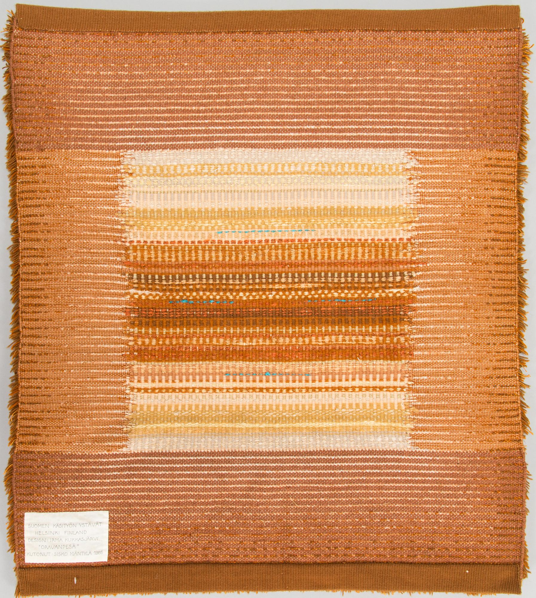 Irma Kukkasjärvi, rya, för Finska handarbetets vänner. Ca 105 x 90 cm.