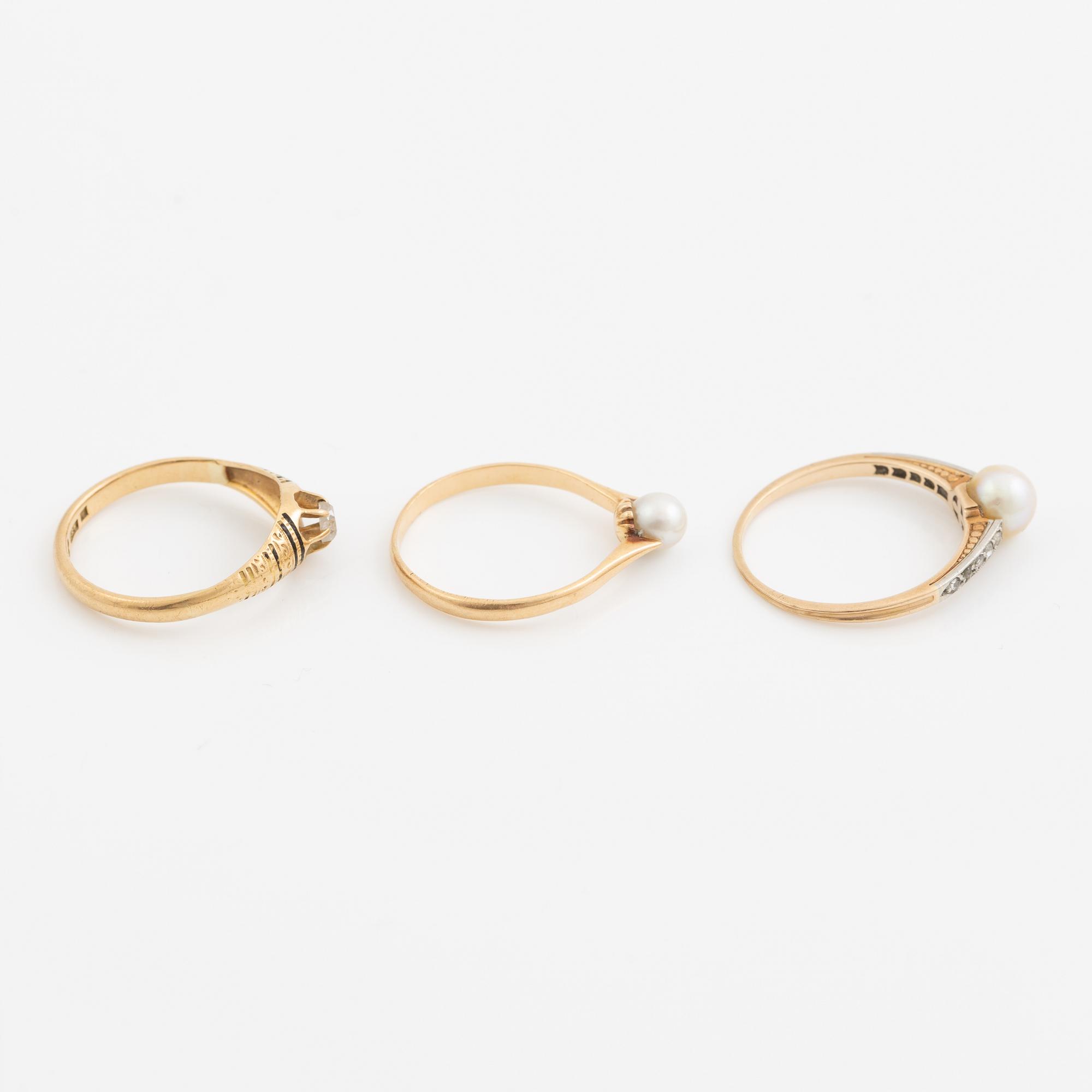 Ring, six pieces, 18K gold with, among other things, pearls and rose-cut diamond.